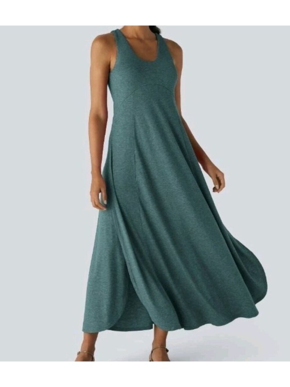 Halara U Neck Flowy Maxi Casual Tank Dress Women's XL Jade Green Minimal Summer
